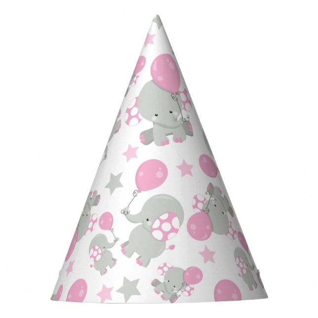Chapeaux De Fêtes Pattern of Elephants, Cute Elephants - Pink Gray (Devant)