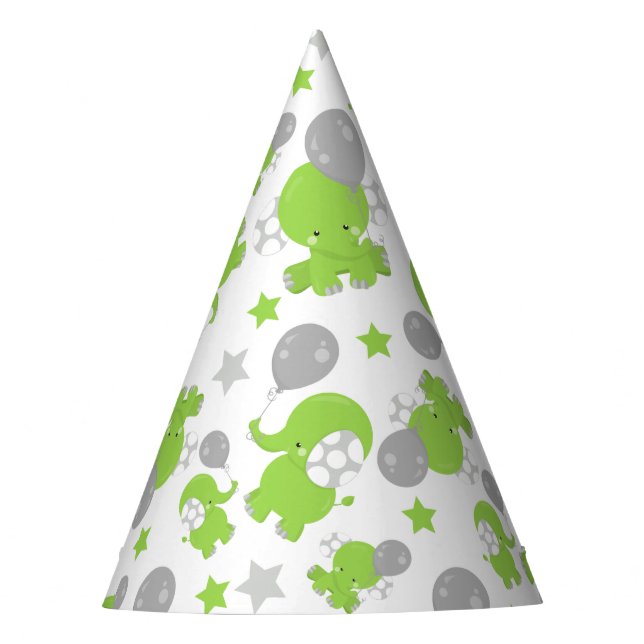 Chapeaux De Fêtes Pattern of Green Elephants, Cute Elephants, stars (Devant)
