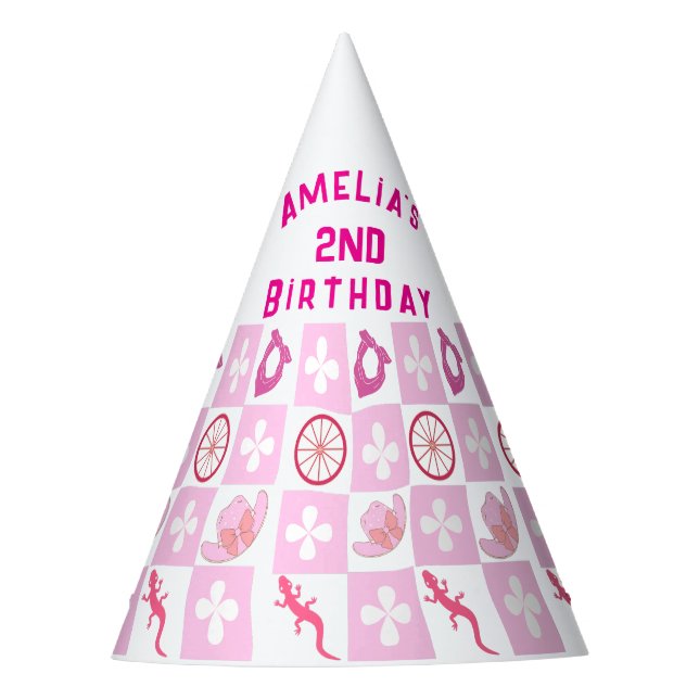 Chapeaux De Fêtes Personalized Pink Cowgirl Checkered Birthday  (Devant)