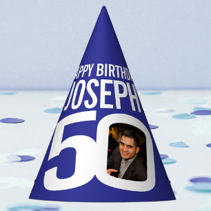 Chapeaux De Fêtes photo d'anniversaire 50 ans personnalisé blanc ble
