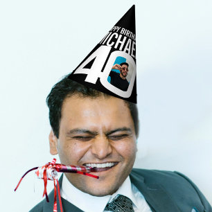 Chapeaux De Fêtes photo de 40e anniversaire personnalisée blanc noir