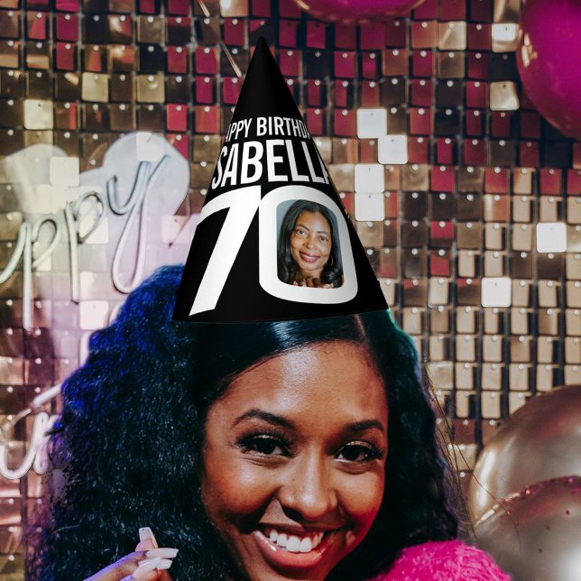 Chapeaux De Fêtes photo de 70e anniversaire personnalisée blanc noir (Créateur téléchargé)