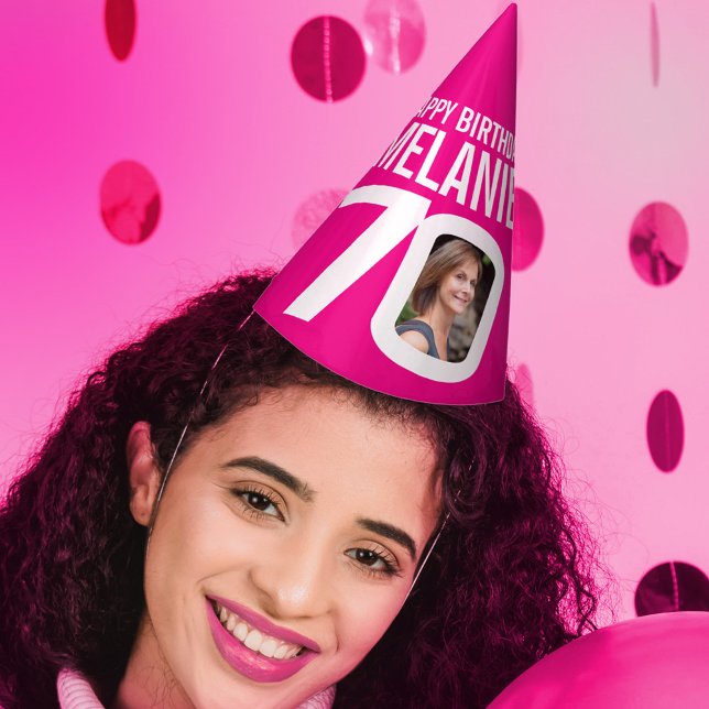 Chapeaux De Fêtes photo de 70e anniversaire personnalisée blanc rose (Créateur téléchargé)