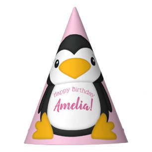 Chapeaux De Fêtes Pingouin Anniversaire rose