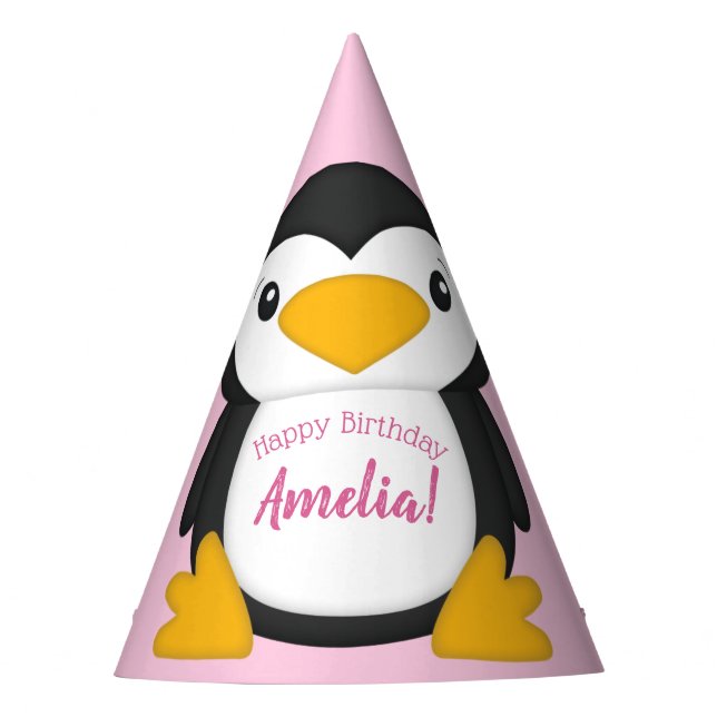Chapeaux De Fêtes Pingouin Anniversaire rose (Devant)