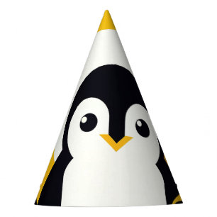 Chapeaux De Fêtes Pingouin rétro noir jaune en Motif géométrique