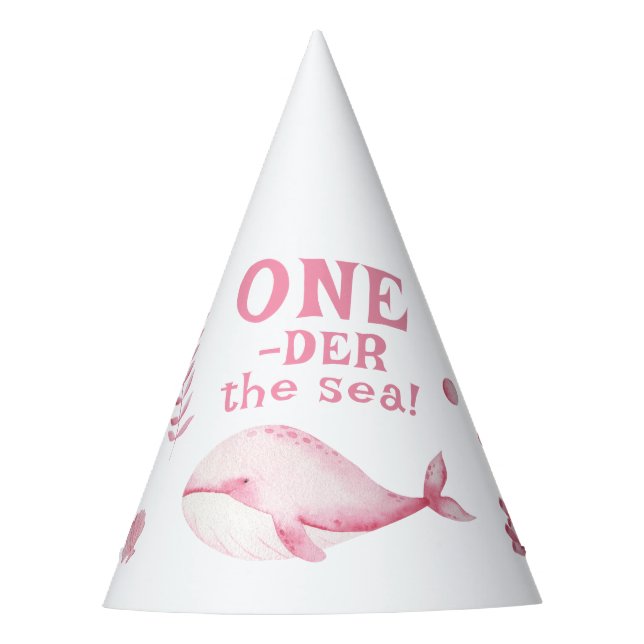 Chapeaux De Fêtes Pink Whale Oneder The Sea 1st Birthday  (Devant)