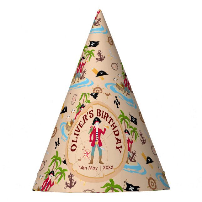 Chapeaux De Fêtes Pirate Boy Treasure Map Amusants Anniversaire Fête (Devant)