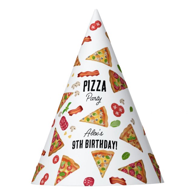 Chapeaux De Fêtes Pizza Party Thème Aquarelle Anniversaire de enfant (Devant)
