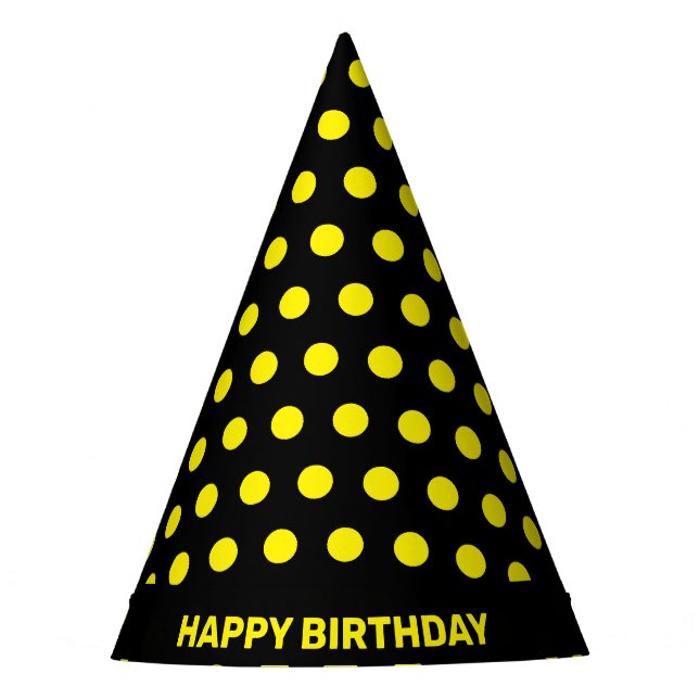 Chapeaux De Fêtes Pois jaunes sur Black Joyeux Anniversaire (Devant)
