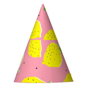 Chapeaux De Fêtes Polka rose citron chaotique : Motif d'agrumes