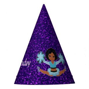 Chapeaux De Fêtes Pom-pom girl "Joyeux Anniversaire" Étincelle viole