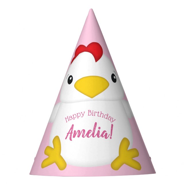 Chapeaux De Fêtes Poulet fête d'anniversaire rose (Devant)