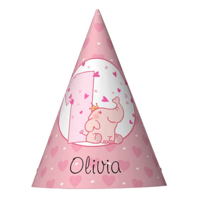 Chapeaux De Fêtes Princess Pink Elephant 1er Anniversaire (Devant)