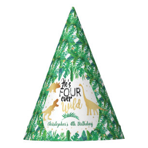 Chapeaux De Fêtes Quatre Dinosaures Sauvages Boys 4e anniversaire