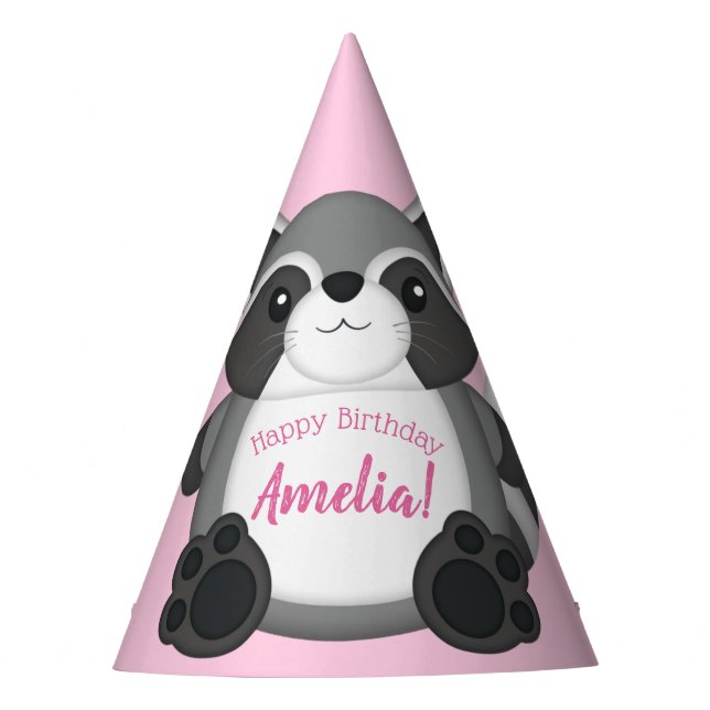 Chapeaux De Fêtes Raccoon fête d'anniversaire rose (Devant)