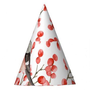 Chapeaux De Fêtes Red Berries Bullfinches Motif aquarelle