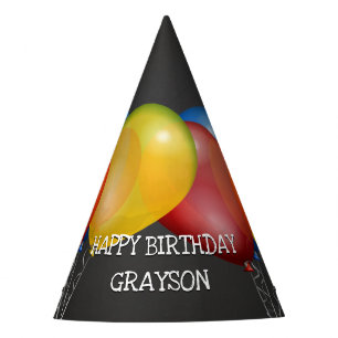 Chapeaux De Fêtes Retro Chalkboard et Balloons Anniversaire avec nom