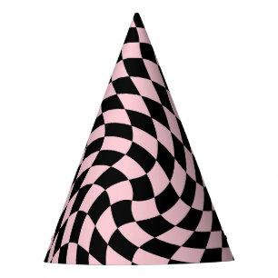 Chapeaux De Fêtes Retro Pastel Rose & Noir À damiers