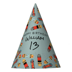 Chapeaux De Fêtes Retro Skateboard Blue Cool Skateboard Anniversaire