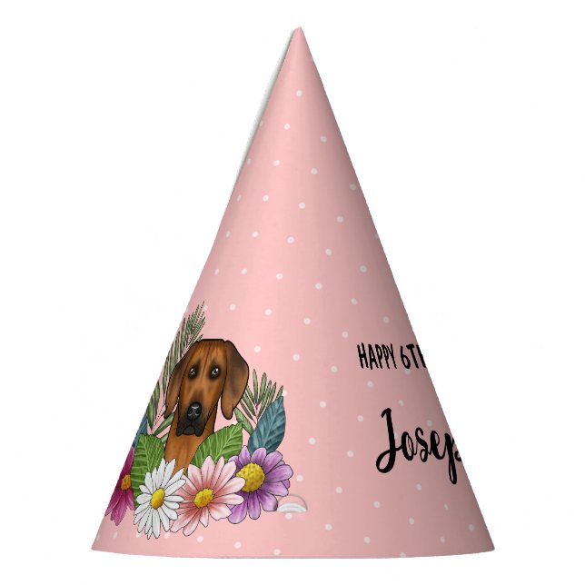 Chapeaux De Fêtes Rhodesian Ridgeback Chien Et Fleurs Anniversaire F (Gauche)