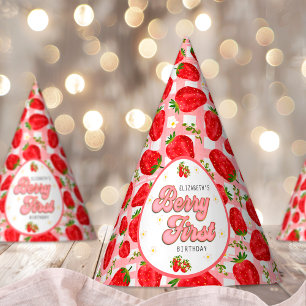 Chapeaux De Fêtes Rose Blanc Rouge Fraise 1er Anniversaire Baie Prem