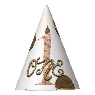 Chapeaux De Fêtes Rose Gold ONE 1er Anniversaire Bronze à pois