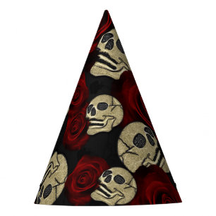 Chapeaux De Fêtes Roses Rouges & Crânes Floral Gothique Gris Noir