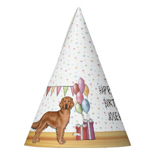 Chapeaux De Fêtes Rouge Golden Retriever Chien Coloré Joyeux Anniver