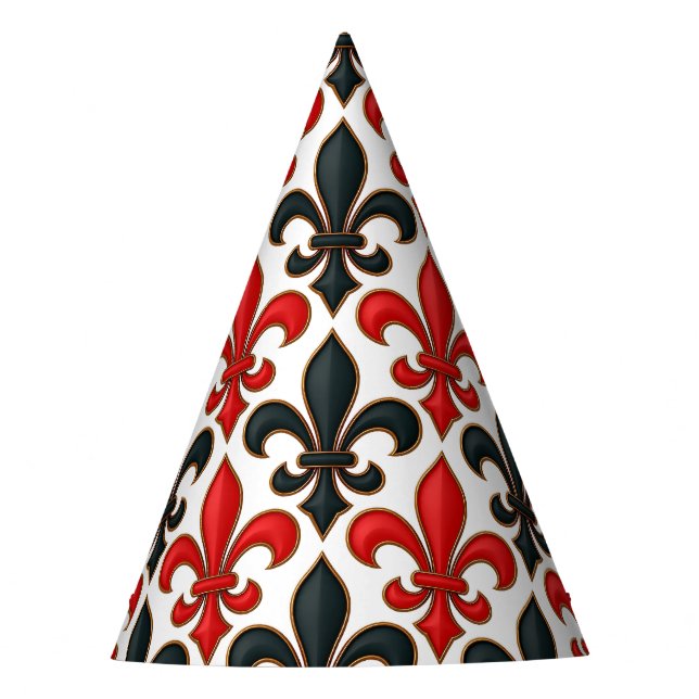 Chapeaux De Fêtes Rouge noir baroque Fleur de lis Motif Design (Devant)