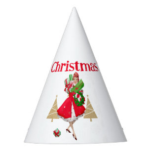 Chapeaux De Fêtes Salutations de Noël de la Vintage dame de 1950