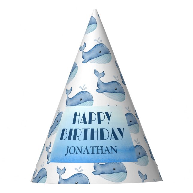 Chapeaux De Fêtes Simple mignonne Baleine Bleu Mer Joyeux Anniversai (Devant)