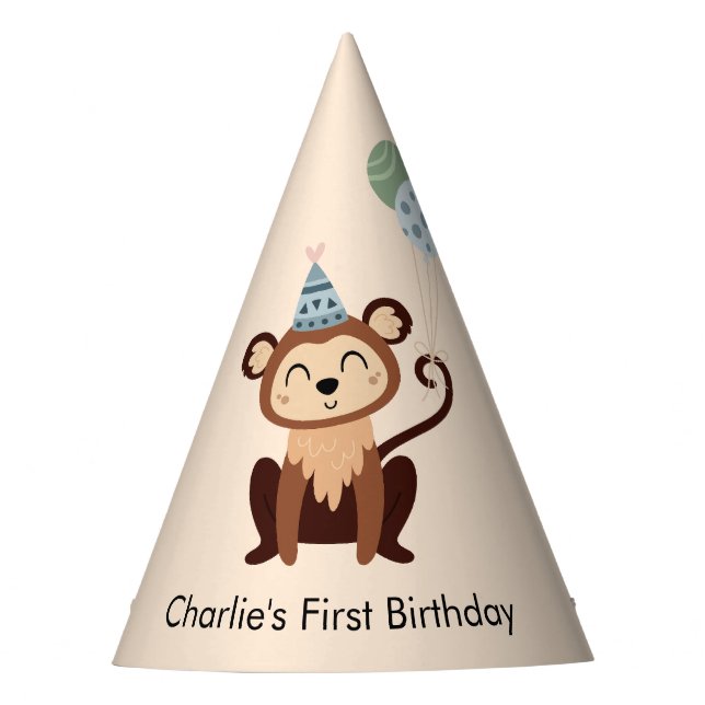 Chapeaux De Fêtes Singe animal de fête avec ballons, Anniversaire (Devant)