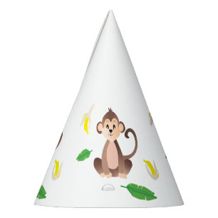 Chapeaux De Fêtes Singe aux feuilles tropicales bananes pelées