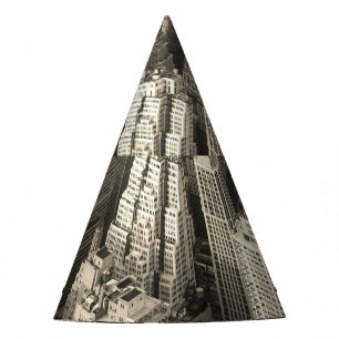 Chapeaux De Fêtes Skyline de Manhattan, aérien noir et blanc.