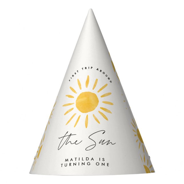 Chapeaux De Fêtes soleil 1er anniversaire aquarelle soleil jaune mod (Devant)