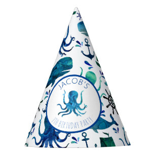 Chapeaux De Fêtes Sous l'anniversaire nautique marin d'aquarelle de