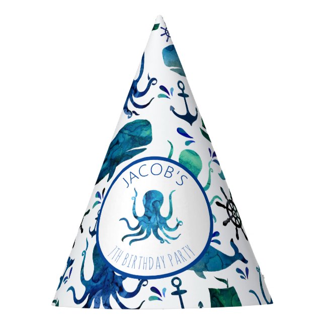 Chapeaux De Fêtes Sous l'anniversaire nautique marin d'aquarelle de (Devant)