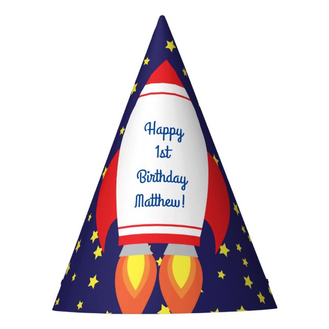 Chapeaux De Fêtes Space Rocket Star Navire 1er anniversaire Casquett (Devant)