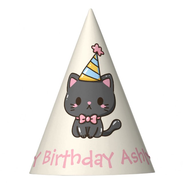Chapeaux De Fêtes Sweet Kawaii Chat noir fête d'anniversaire (Devant)