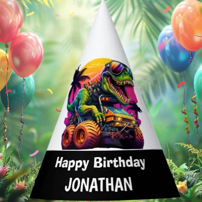 Chapeaux De Fêtes T Rex Monster Truck Joyeux Anniversaire (Perfect for roaring fun, vibrant colors, and unforgettable memories.)