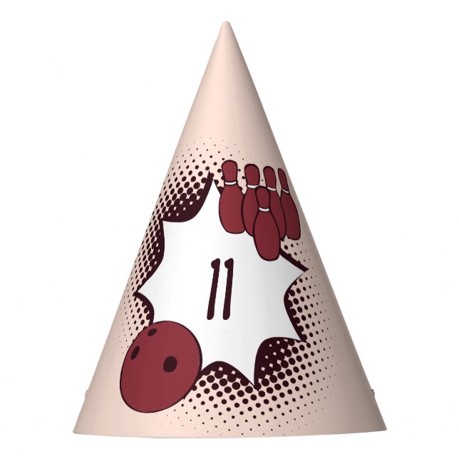 Chapeaux De Fêtes Thème Bowling 11e Anniversaire Rouge  (Devant)