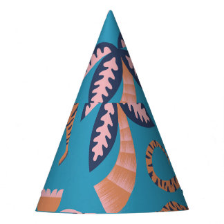 Chapeaux De Fêtes Tigre rétro, palmier, motif de fleurs
