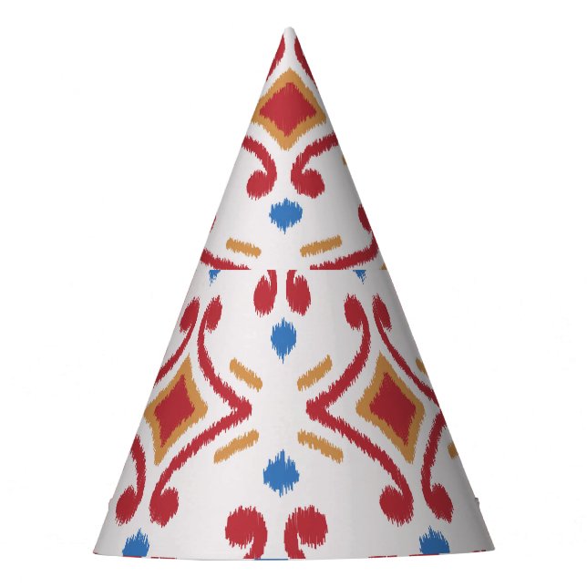 Chapeaux De Fêtes Tissu Ikat artisanal, motif sans couture ethnique. (Devant)