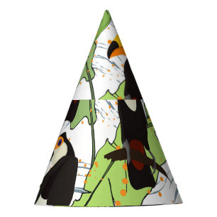 Chapeaux De Fêtes Toucan tropical, palmiers verts, motif vintage.