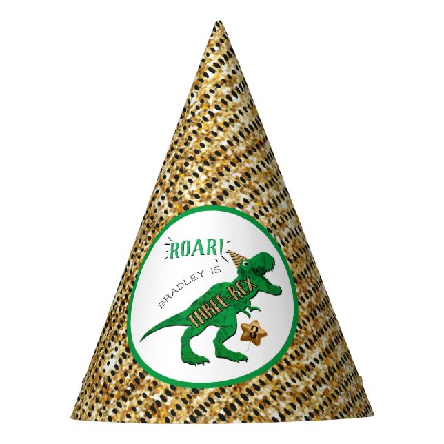 Chapeaux De Fêtes Trois Rex Dinosaur 3e anniversaire (Devant)