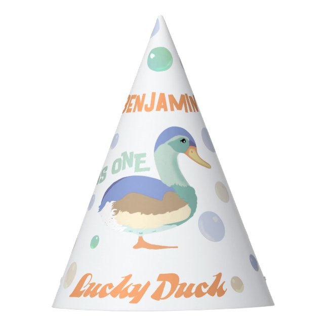 Chapeaux De Fêtes Un Lucky Duck & Bubbles Premier Anniversaire Paste (Devant)