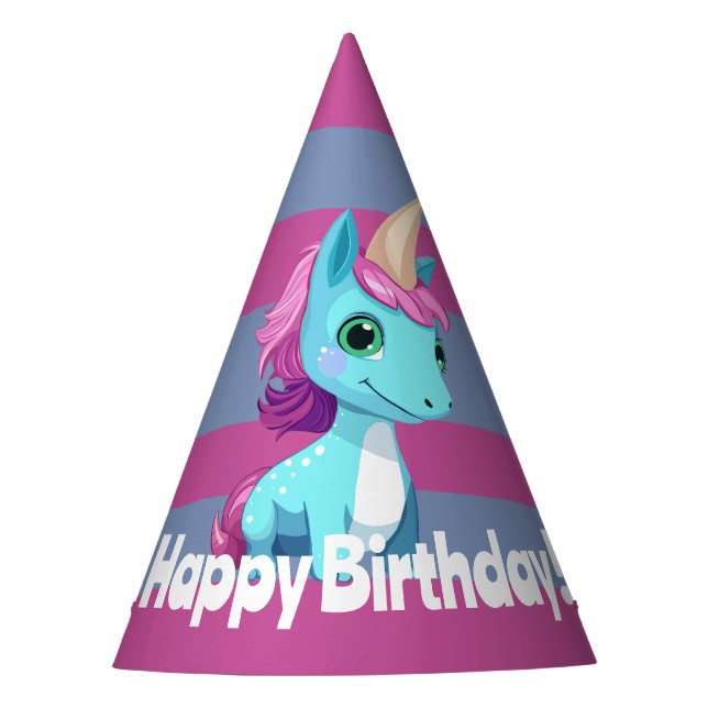 Chapeaux De Fêtes Unicorn rayé Casquette de fête d'anniversaire (Devant)