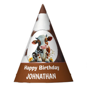 Chapeaux De Fêtes Vache Joyeux anniversaire Brown et blanc