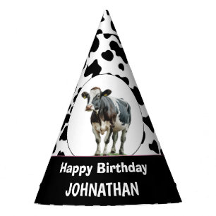 Chapeaux De Fêtes Vache Joyeux anniversaire noir et blanc